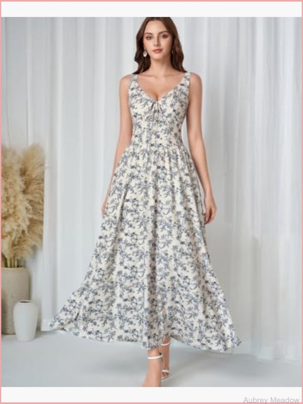 Floral Corset Wedding Guest Maxi Dress Flowy Lace Up Milkmaid Sundress with - Picture 2 of 6